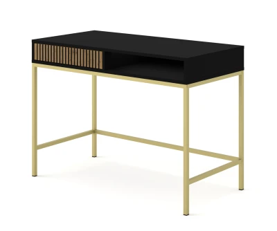 Toaletka Ravenna F 1S, frez MDF, czarny mat / dąb artisan - nogi metalowe złote