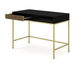 Toaletka Ravenna F 1S, frez MDF, czarny mat / dąb artisan - nogi metalowe złote - otwarta