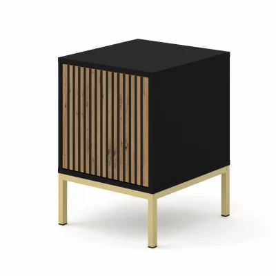 Kontenerek Ravenna F 1D, frez MDF, czarny mat / dąb artisan - nogi metalowe złote