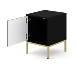 Kontenerek Ravenna F 1D, frez MDF, czarny mat / dąb artisan - nogi metalowe złote - otwarty
