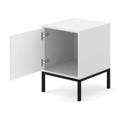 Kontenerek Ravenna F 1D, frez MDF, biały mat / czarny mat - nogi metalowe czarne - otwarty