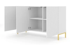 Komoda Surf 150cm 3D, biały mat - nogi metalowe złote - otwarta