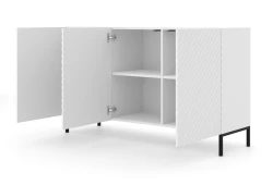 Komoda Surf 150cm 3D, biały mat - nogi metalowe czarne - otwarta