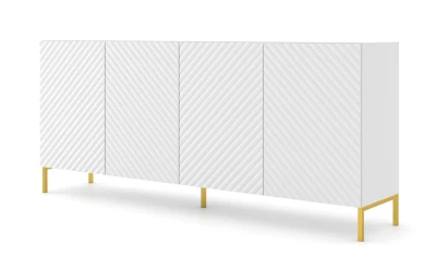 Komoda Surf 200cm 4D, biały mat - nogi metalowe złote