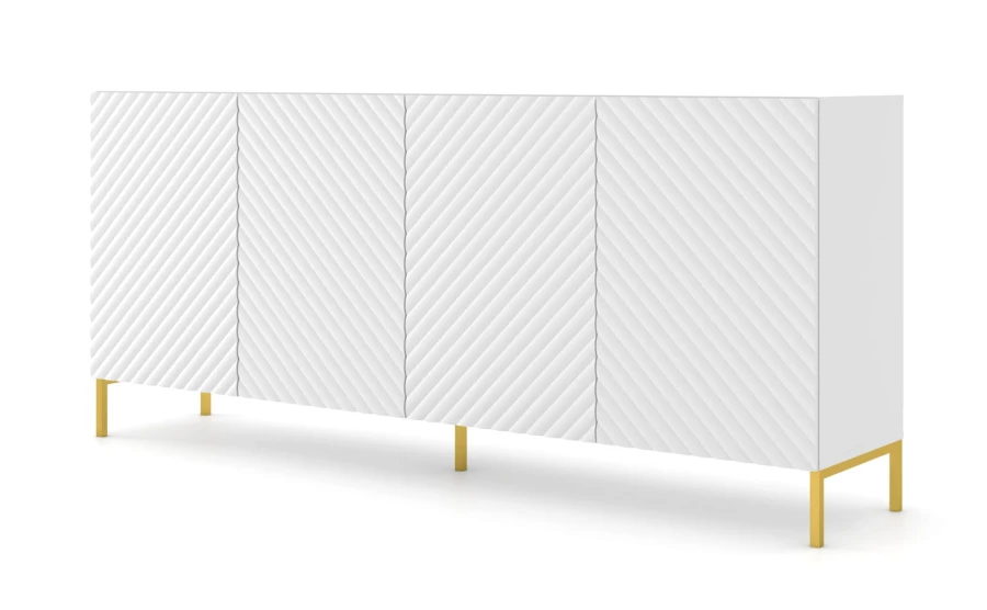 Komoda Surf 200cm 4D, biały mat - nogi metalowe złote