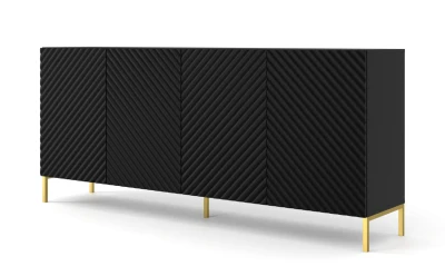 Komoda Surf 200cm 4D, czarny mat - nogi metalowe złote