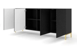 Komoda Surf 200cm 4D, czarny mat - nogi metalowe złote - otwarta
