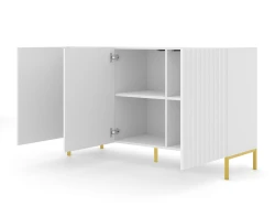 Komoda Wave 150cm 3D, biały mat - nogi metalowe złote - otwarta