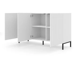 Komoda Wave 150cm 3D, biały mat - nogi metalowe czarne - otwarta