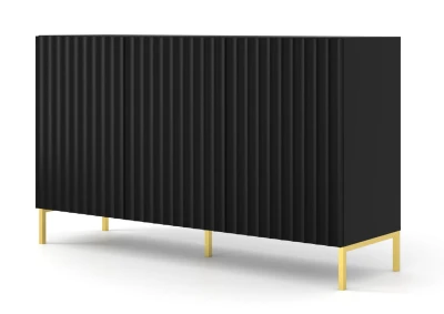 Komoda Wave 150cm 3D, czarny mat - nogi metalowe złote