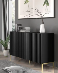 Komoda Wave 150cm 3D, czarny mat - nogi metalowe złote - w aranżacji