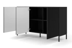 Komoda Wave 150cm 3D, czarny mat - nogi metalowe czarne - otwarta