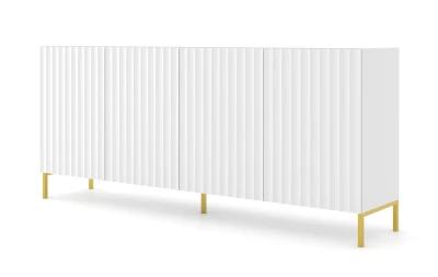 Komoda Wave 200cm 4D, biały mat - nogi metalowe złote