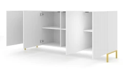 Komoda Wave 200cm 4D, biały mat - nogi metalowe złote - otwarta