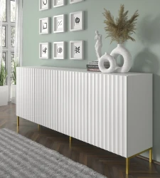 Komoda Wave 200cm 4D, biały mat - nogi metalowe złote - w aranżacji