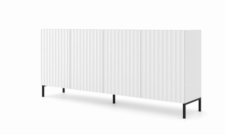 Komoda Wave 200cm 4D, biały mat - nogi metalowe czarne