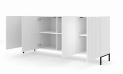 Komoda Wave 200cm 4D, biały mat - nogi metalowe czarne - otwarta