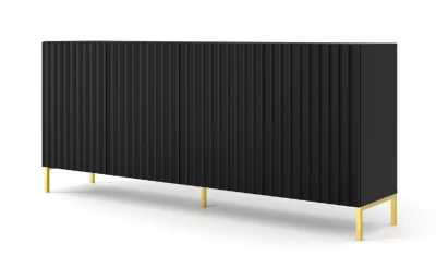 Komoda Wave 200cm 4D, czarny mat - nogi metalowe złote