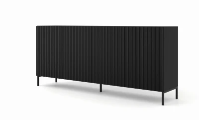 Komoda Wave 200cm 4D, czarny mat - nogi metalowe czarne