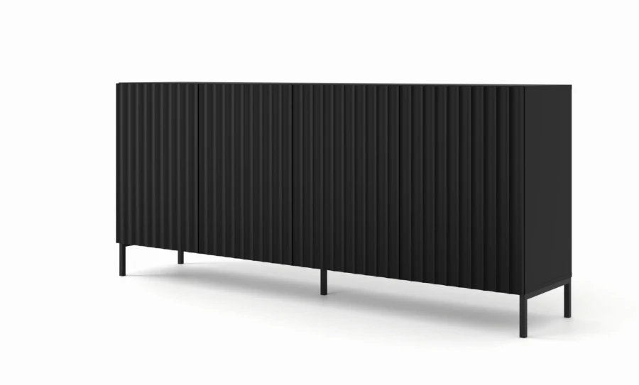 Komoda Wave 200cm 4D, czarny mat - nogi metalowe czarne