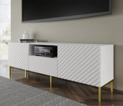 Szafka RTV Surf 150cm 2D1S, biały mat - nogi metalowe złote - w aranżacji