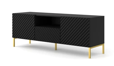 Szafka RTV Surf 150cm 2D1S, czarny mat - nogi metalowe złote