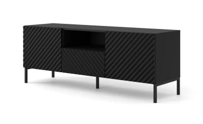 Szafka RTV Surf 150cm 2D1S, czarny mat - nogi metalowe czarne