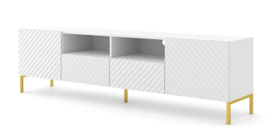 Szafka RTV Surf 200cm 2D2S, biały mat - nogi metalowe złote