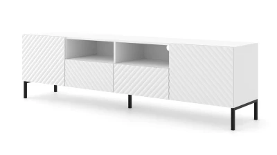 Szafka RTV Surf 200cm 2D2S, biały mat - nogi metalowe czarne