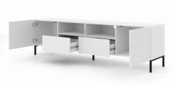 Szafka RTV Surf 200cm 2D2S, biały mat - nogi metalowe czarne - otwarta