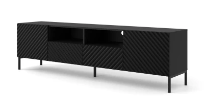 Szafka RTV Surf 200cm 2D2S, czarny mat - nogi metalowe czarne