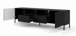 Szafka RTV Surf 200cm 2D2S, czarny mat - nogi metalowe czarne - otwarta