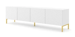 Szafka RTV Surf 200cm 4D, biały mat - nogi metalowe złote