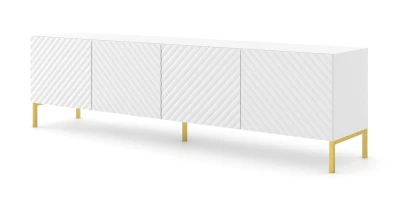 Szafka RTV Surf 200cm 4D, biały mat - nogi metalowe złote
