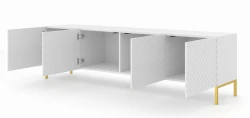 Szafka RTV Surf 200cm 4D, biały mat - nogi metalowe złote - otwarta