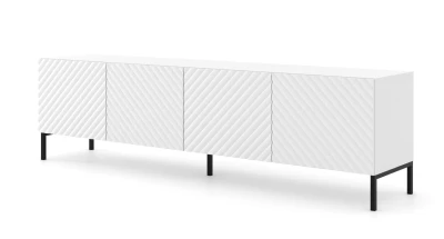 Szafka RTV Surf 200cm 4D, biały mat - nogi metalowe czarne