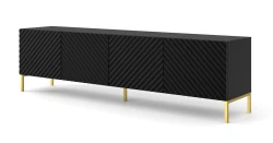 Szafka RTV Surf 200cm 4D, czarny mat - nogi metalowe złote