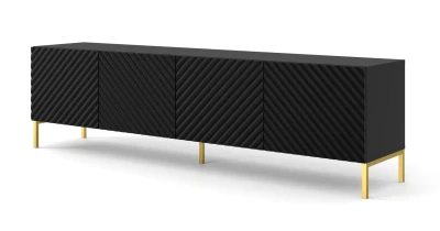 Szafka RTV Surf 200cm 4D, czarny mat - nogi metalowe złote