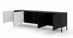 Szafka RTV Surf 200cm 4D, czarny mat - nogi metalowe czarne - otwarta