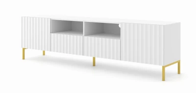 Szafka RTV Wave 200cm 2D2S, biały mat - nogi metalowe złote