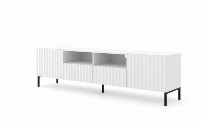 Szafka RTV Wave 200cm 2D2S, biały mat - nogi metalowe czarne