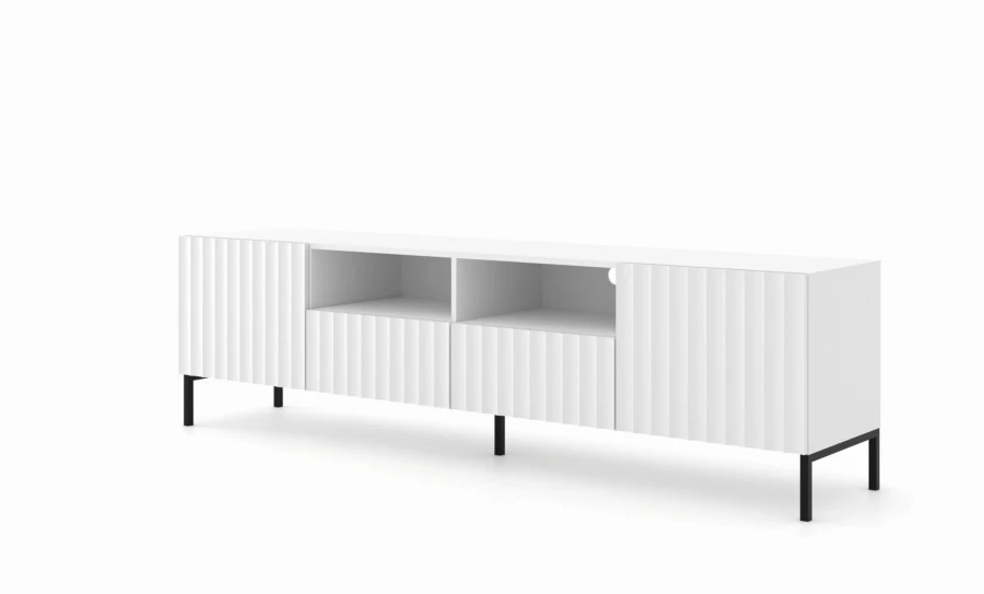 Szafka RTV Wave 200cm 2D2S, biały mat - nogi metalowe czarne