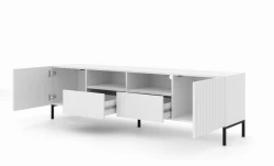 Szafka RTV Wave 200cm 2D2S, biały mat - nogi metalowe czarne - otwarta