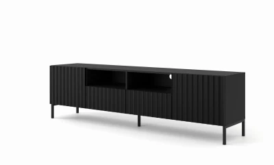 Szafka RTV Wave 200cm 2D2S, czarny mat - nogi metalowe czarne