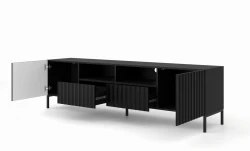 Szafka RTV Wave 200cm 2D2S, czarny mat - nogi metalowe czarne - otwarta