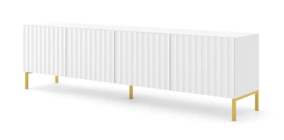 Szafka RTV Wave 200cm 4D, biały mat - nogi metalowe złote