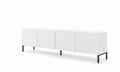 Szafka RTV Wave 200cm 4D, biały mat - nogi metalowe czarne