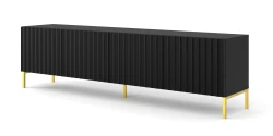 Szafka RTV Wave 200cm 4D, czarny mat - nogi metalowe złote
