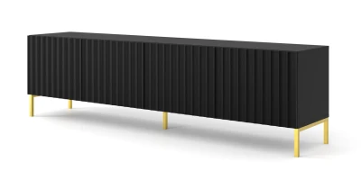 Szafka RTV Wave 200cm 4D, czarny mat - nogi metalowe złote