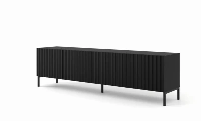 Szafka RTV Wave 200cm 4D, czarny mat - nogi metalowe czarne